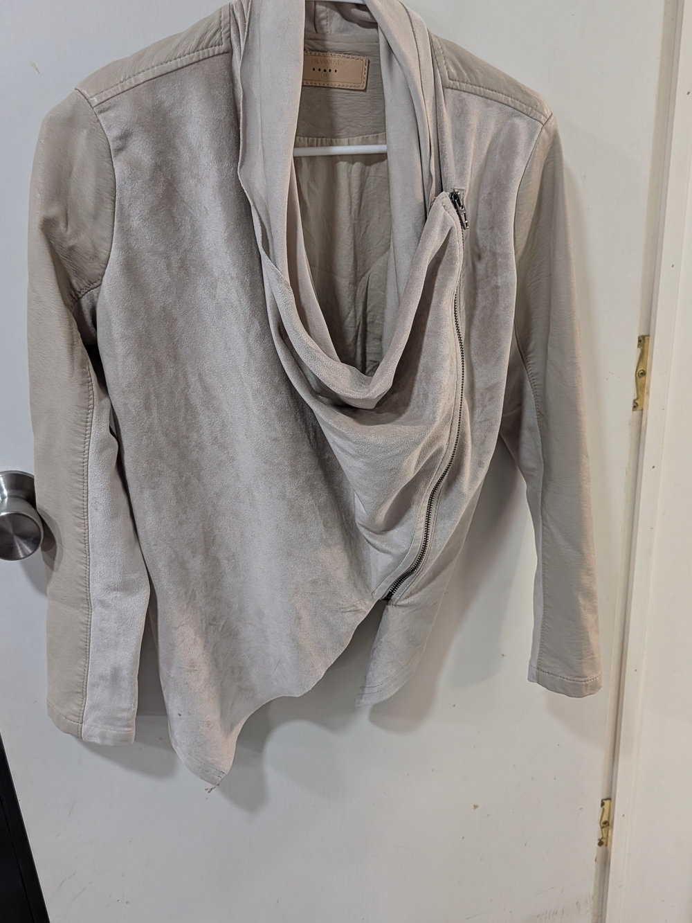 Blank NYC Light Beige Draped Leather Jacket